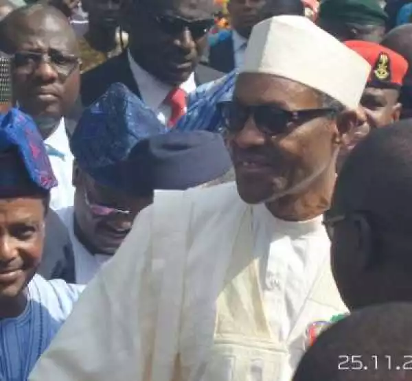 Photos: President Buhari Arrives HID Awolowo